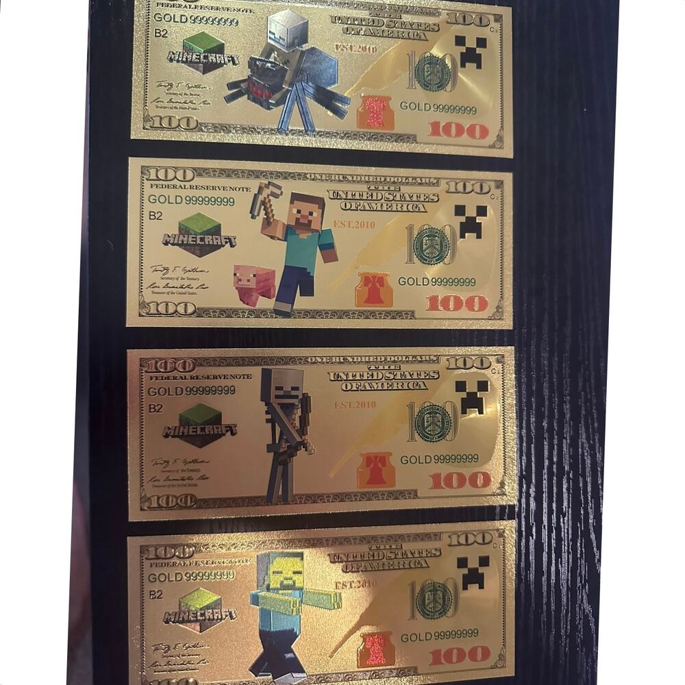 Minecraft Gold Foil Novelty Banknotes 9 Piece Character Collectible Set